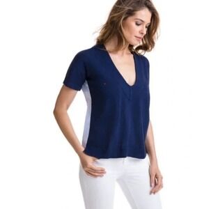 Vineyard Vines Women's Mixed Media V-Neck Sweater in‎ Deep Bay Blue Size M